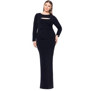XSCAPE: Plus Size Long-Sleeve Cutout Glitter-Knit Gown (NWT)
